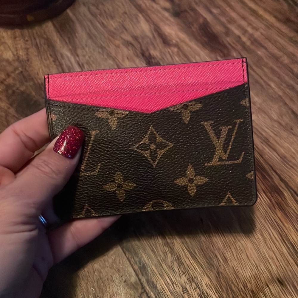 Monogram LV card holder - hot pink and brown monogram leather.